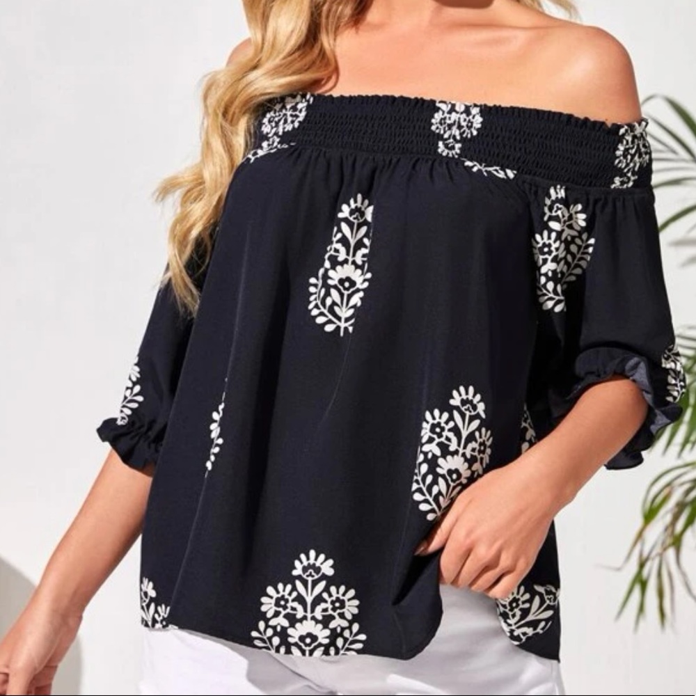 Beautiful woman off shoulder blouse